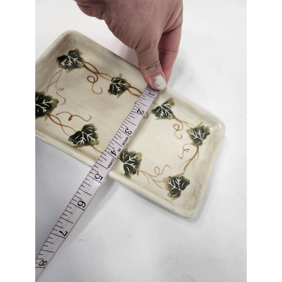 VTG Linens-N-Things Ceramic Hand Painted Grape Leave Serving Tray Rectangular - Picture 7 of 8